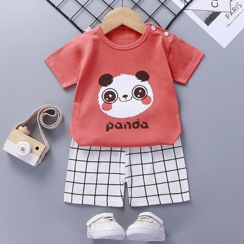ZWY980 Baby Boy Girl Summer Sets Cotton Children Clothes Cartoon Print Costume for Kids 3-14 Years Short Outfits 2 Pieces