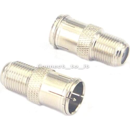 2 Pieces F Female Jack to Quick F Male Plug Straight Nickelplated Connector Adapters