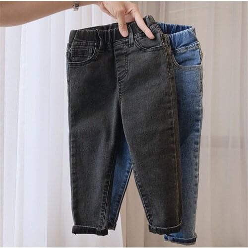 2021 Baby Boys Girls Denim Jeans Pants School Kids Casual Elastic High Waist Trousers Children Jeans Pants Brand Fashion costume