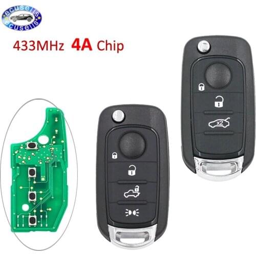 3 Button 4 Button Folding Remote Key 433MHz 4A chip For Fiat 500 500X TIPO SIP22 Blade