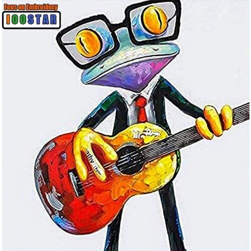 5D diy Diamond Painting Frog playing guitar Cross Stitch Portrait Wall Sticker Full Square Paste Embroidery Home Crafts Gift