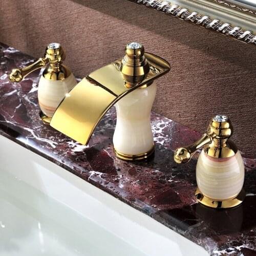 FREE SHIP Bathroom 3 pcs 8 " widespread Lav Sink faucet chrome clour Crystal and stone faucet New