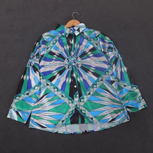 Fashion Tops For Women Plus Size Shirt Retro Print Blouse New Women Blouses Handsome Lapel Streetwear Vintage Long-Sleeve Shirt