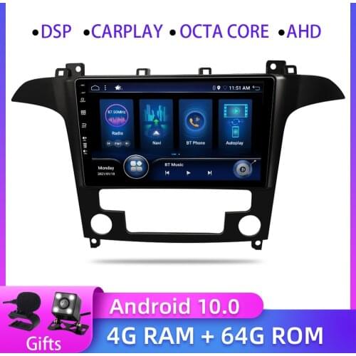Bosion Android 10 4GB+64GB DSP For Ford S-Max S Max 2006-2015 Car Radio Multimedia video player GPS WIFI BT SWC built in carlink