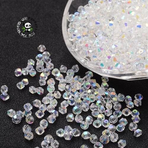 720pcs/bag 4mm Transparent Imitation Crystallized Glass Crystal Jewelry Making Beads AB Color Faceted Bi cone Clear hole: 1mm