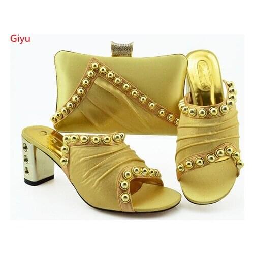 Doershow good Italian Matching Shoes And Bag Set African Style Ladies gold Shoes And Bag To Match For Wedding Dress!!HVC1-27