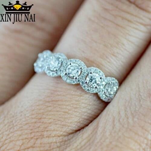 5 Stone Wedding Ring White Gold Round Simulated Diamond Engagement Wedding Matching Band For Women Classic silver 925 jewelry
