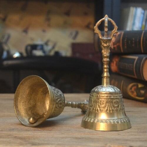 7*17.5cm Pure Copper School Reception Dinner Hotel Hand Bell Christmas gifts calls bell bar counter dining hall table bell
