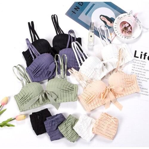 2021 Womens Sexy Bra Sets Korean Fashion Lace Underwear Girl Dot Panties Womens Push Up Brassiere Female Lingerie Set