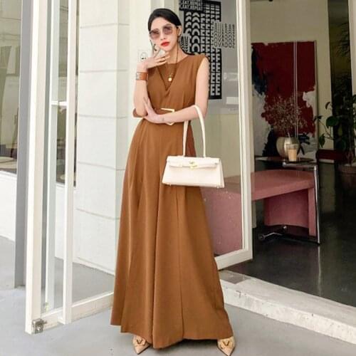 Summer Korean Casual Vintag Beach Holiday Loose Jumpsuits Women OL Elegant Sexy Sleeveless Sashes Party Split Long Jumpsuits