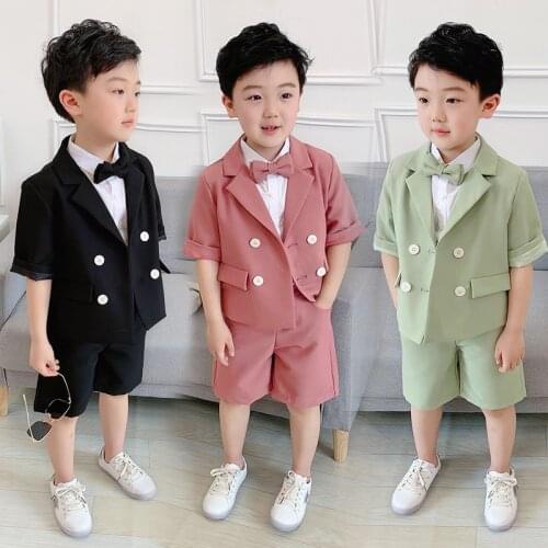Boys Summer Formal Suit Blazer+Shorts 2PCS Clothing Set Gentleman Kids Wedding Dress Enfant Garcon Mariage Party Wear