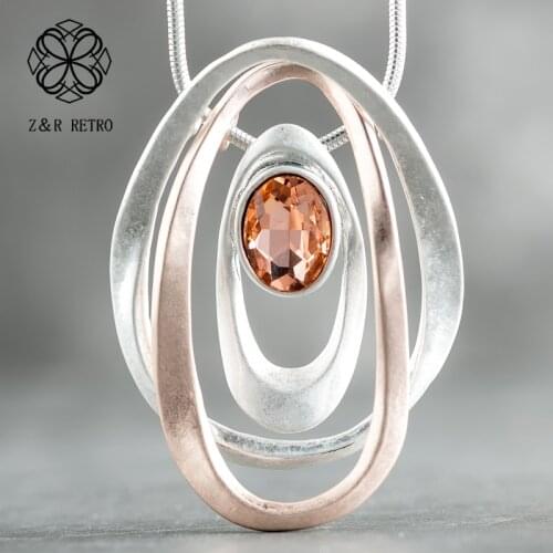 Trendy Crystal Gold Pendants Long Necklace Women Jewelry Link Chain Necklaces Pendants Women Accessories Suspension Jewellery