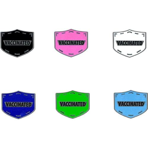Fashion Brooches Shield Message " VACCINATED " Multicolor Enamel Pins Badge Lapel Pins Alloy Backpack Jewelry 30mm x 25mm, 1PC
