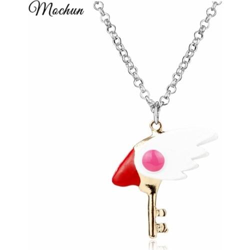 MQCHUN Anime Card Captor Sakura Kinomoto Sealing Wand Key Necklace Cardcaptor Sakura Anime Birds Beak Cosplay Pendant Jewelry