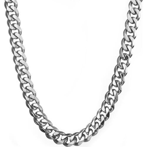 Granny Chic Fashion Necklace Silver Color Stainless Steel Male Cuban Link Chains Necklaces Or Bracelets For Men Jewelry 7-40Inch
