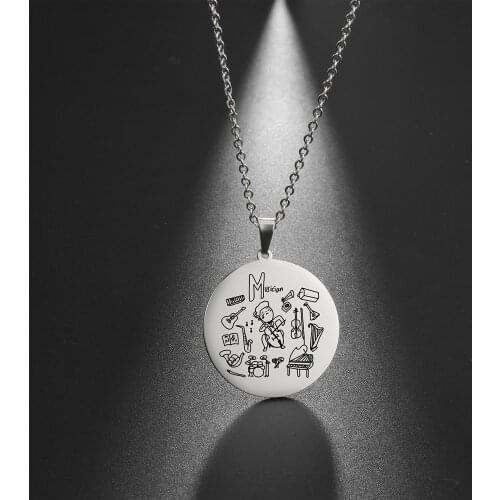 Musician Necklace Violin Piano Harp Guitar Saxophone Music Musical Instrument Stainless Steel Rose Gold Color Gift For Man Woman