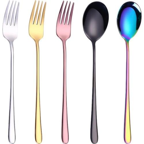 1PCS Dinner Fork Stainless Steel Fork And Spoon Set Gold Dinnerware Kitchen Utensil Colorful Spoon Flatware