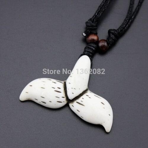 New Handmade Faux Bone Carved WHALE TAIL Pendant Necklace New Zealand Tribal Maori Choker Gift YN527