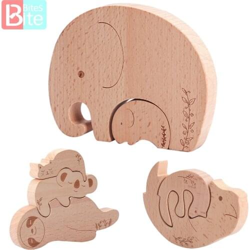 Montessori Educational Wooden Toys Early Learning 3D Puzzle Maple Wooden Elephant Fox Educational Toys for Kids Birthday Gifts