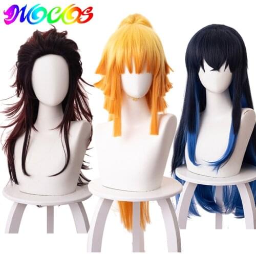 DIOCOS Demon Slayer kimetsu no yaiba Tanjirou Zenitsu Inosuke Cosplay Wigs Men Women Long Hair