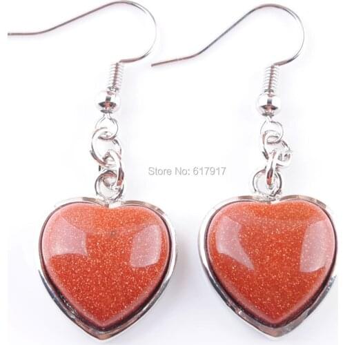 RONGZUAN Natural Golden Sand Stone Women Drop Earrings Love Heart Bead Dangle Pendant Drop Earrings Jewelry for Women TR3188