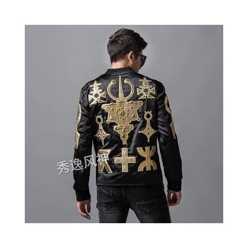 Luxury mens black/white golden totem applique event/stage performance short fashion jacket/studio/ASIA SIZE