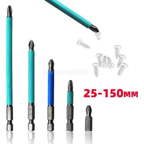 25MM-150MM 1/4" Hex Shank Fits Magnetic PH2 Long Reach Electric Screwdriver Bits Exactness Single Phillips/cross Head Power