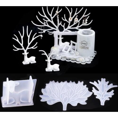 Silicone Mold Epoxy Resin Mold Jewelry Tray Tree Earring Holder Molds Diy Pendant Bracelet Jewelry Display Storage Racks Moulds