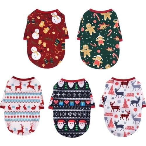 Cute Christmas Dog Clothes T-Shirt Santa Claus Snowman Small Dogs Vest Teddy Pomeranian Cotton Coat New Year Pet Clothing