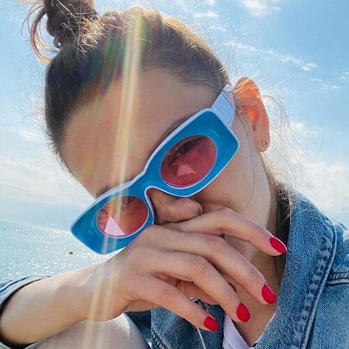 Candy Color Rectangle Trendy Sunglasses Women Men Luxury Brand Oversize Couple Sun Glasses Female Retro Hip Hop Shades Pink Blue