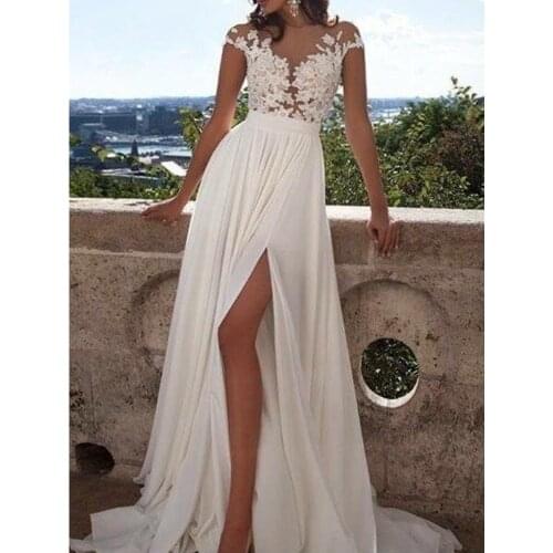 Natural Scoop Sleeveless Sheath Chiffon Wedding Dresses