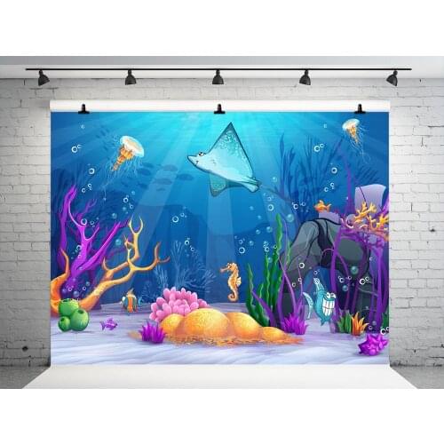 VinylBDS (220x150cm)Mermaid Backdrop Sea Underwater World Backdrops Photography Studio Fish Coral Backgrounds-For-Photo-Studio