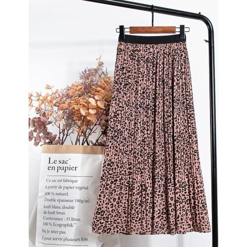 2021 Summer New Leopard Print Retro Chiffon Skirt Female Korean Version of Harajuku Print Stretch High Waist Pleated Long Skirt