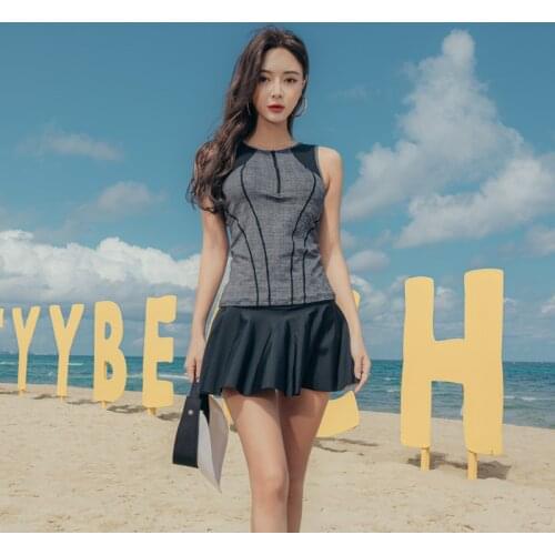 Sanqi female swimsuit womens hot spring two-piece suit, conservative students cover belly and look thin swimming suit swimwear