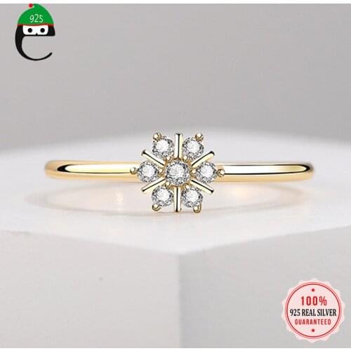 ElfoPlataSi Real 925 Real Sterling Silver Fashion Sweet Flower Shiny CZ Cocktail Ring Sizable For Women Party Fine Jewelry XY859