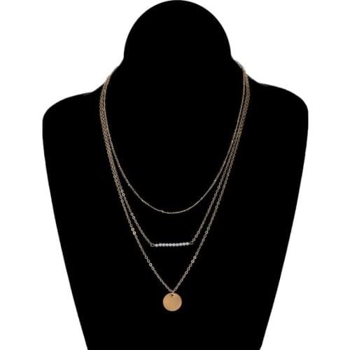 Womens Stylish Faux Pearls Polished Coin Charm Pendant Three Layers Necklace Women Choker Necklace Pendant Vintage Necklace New