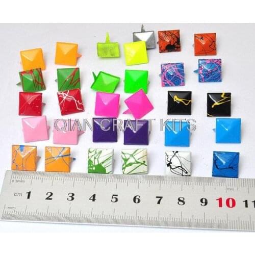 500pcs Mixed Color Metal Pyramid Rivet Studs Square Rivet 12mm for Cell Phone Deco Leather Craft Jean Button