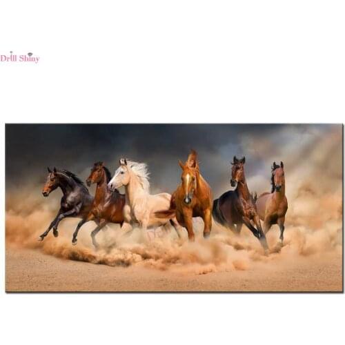 5D DIY Diamond Painting "Wild Animal Running Horses in the desert" 3D Full Mosaic Embroidery Cross Stitch 5D Home Decor Gift