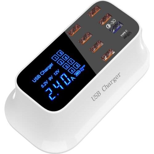 8 Port Quick Charge desktop LCD digital display Charger for iPhone Android adapter mobile phone portable quick Charge 3.0