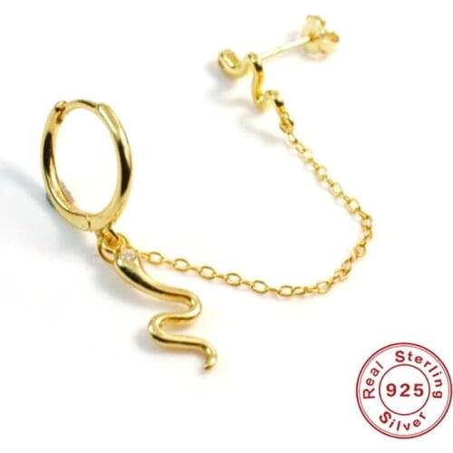 Canner 925 Sterling Silver Earrings For Women Serpentine Chain Double Piercing Fashion European and American Pendientes kolczyki