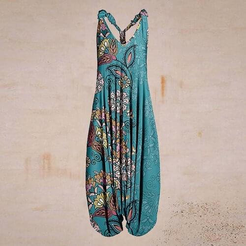 Bohemia Vintage Rompers Short Women Loose Baggy Jumpsuit Racerback Harem Spaghetti Straps Vintage Paisley Flroal Overall