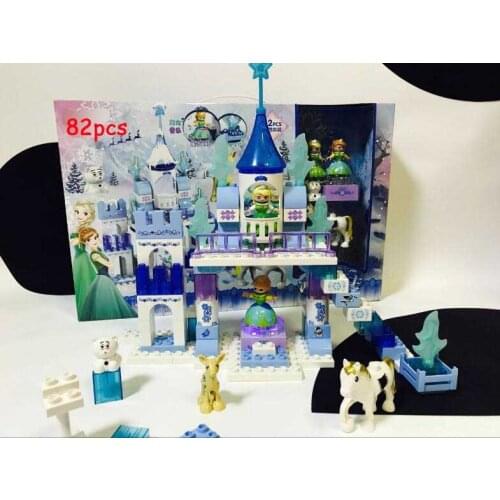 GOROCK big Building Block Ice snow Princess Castle With light music brick Horse Carriage Baby Girl Toys Compatible With Duplo