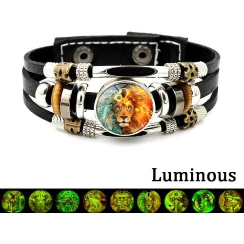 12 Constellation Luminous Bracelet Zodiac Signs Jewelry Aries Gemini Virgo Button Multilayer Woven Bracelets for Couples Gift