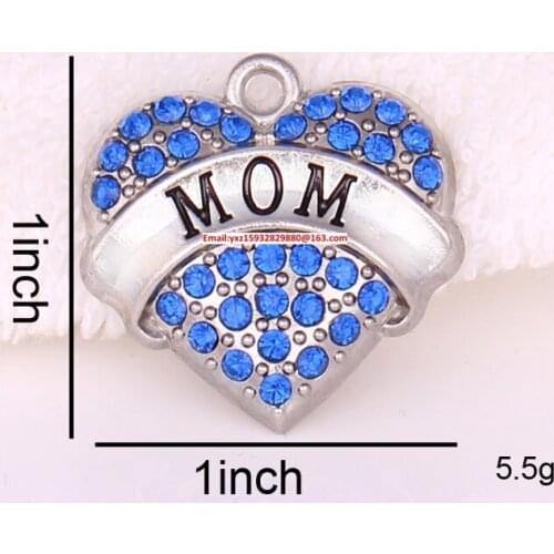 Zinc studded with sparkling blue crystals MOM Heart Pendant