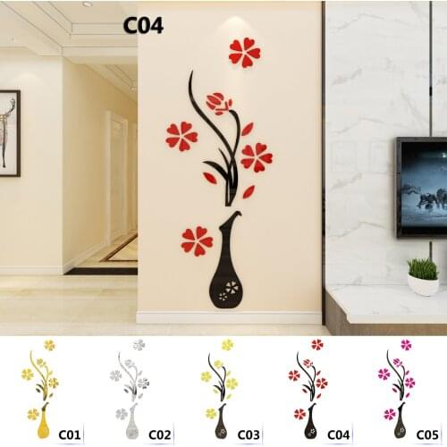 Plum Blossom & Vase 3D Acrylic Wall Sticker for Living Room Study Room [Mirror]