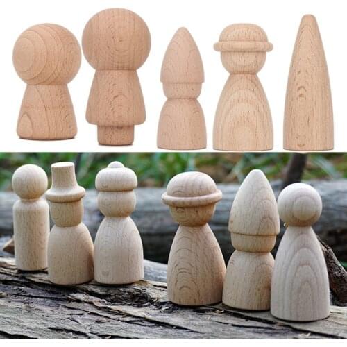 30pc DIY Wood Crafts Peg Dolls Ins Cone Building Block Beech Wood Ornaments Wooden Toy Craft Supplies Wood Decoration for Room