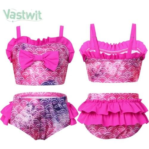 2Pcs Toddler Baby Girls Kids Sleeveless Mermaid Tankini Set Bowknot Beachwear Swimwear Swimsuit Bathing Suit Bikini Costumes