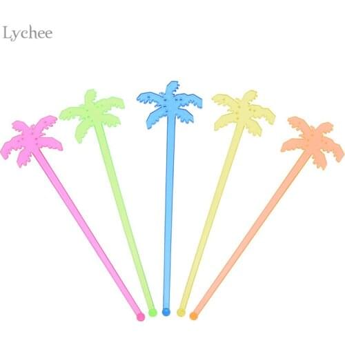 Lychee Life 50pcs Coconuts Tree Swizzle Sticks Cocktail Picks Wine Swizzle Stick Mixing Tools For Juice