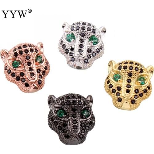 Fashion Lion Leopard Head Hollow Up Aaa Cz Stone Micro Pave Brass Beads Tubes Column Cylinder Charm Beads For Bracelet Pendant