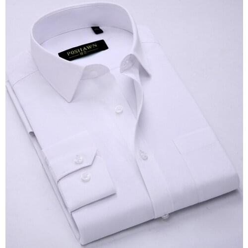 Men Dress Shirt Business Formal Male Social Long Sleeve Pure Color Shirts Work Job Wear Clothes Plus Size S- 4XL 5XL 6XL #6183